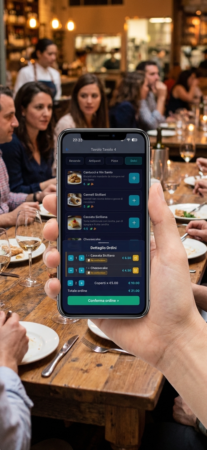 Cameriere che prende comande al tavolo