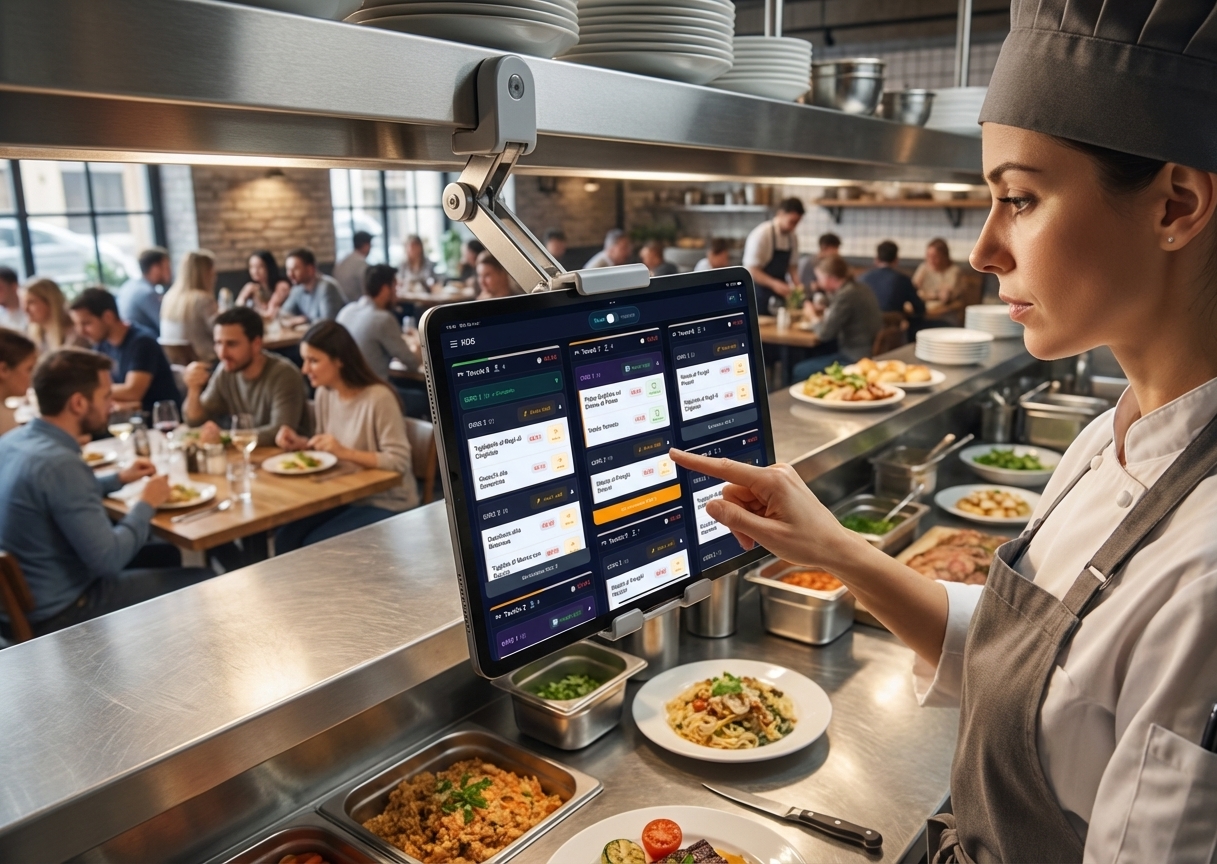 Personale usa il KDS in cucina